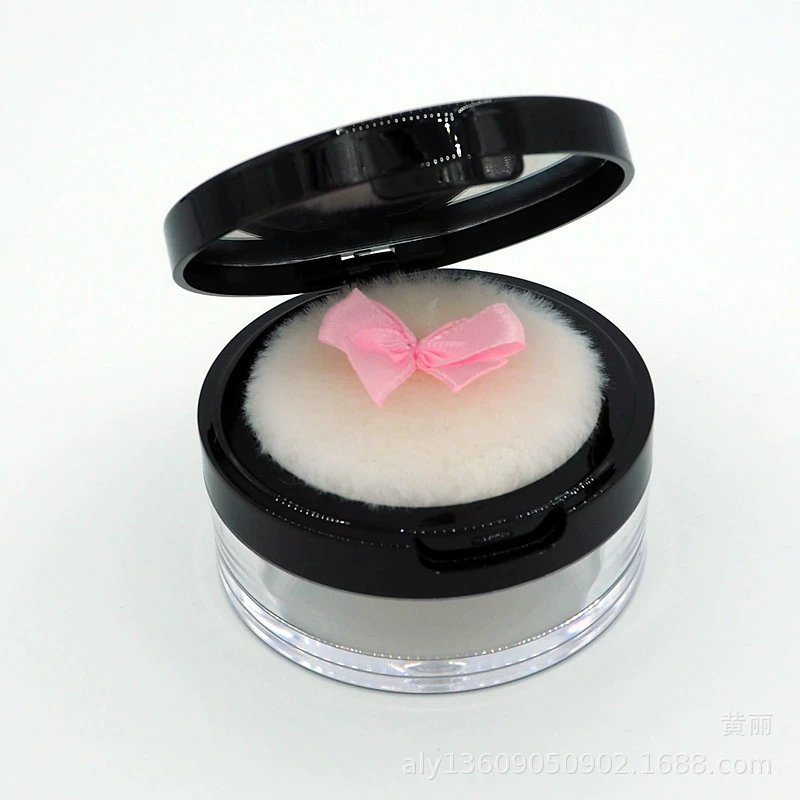 Powder Puff Short Plush 50×10 mm with Bow, White, Soft Elastic Applicator