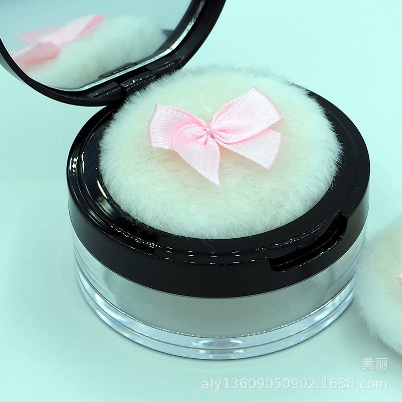 Powder Puff Short Plush 50×10 mm with Bow, White, Soft Elastic Applicator