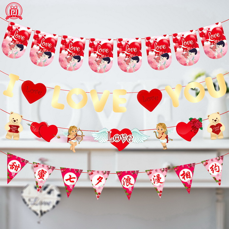 Romántico qixi día de San Valentín papel pull bandera tire flor centro comercial Hotel diseño Festival decoración suministros banner al por mayor