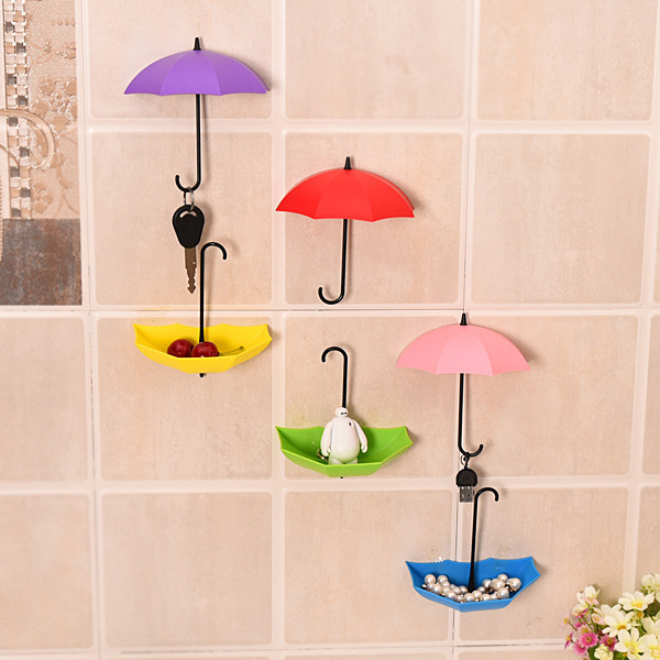 Umbrella-shaped wall adhesive nail-free hook 3 pieces decorative small items single hook creative sticky hook opp bag