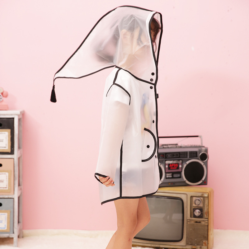 New cute baby children transparent raincoat kindergarten boys and girls tassel big hat brim waterproof poncho wholesale