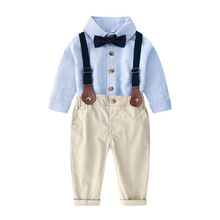 外贸品牌童装秋季新款多色条纹绅士套装花童服跨境baby set