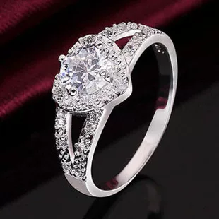 wish Cross-border Fashion Heart-shaped Ring Hot Selling Love Women's Ring European and American Popular Simple Diamond Hand Jewelry