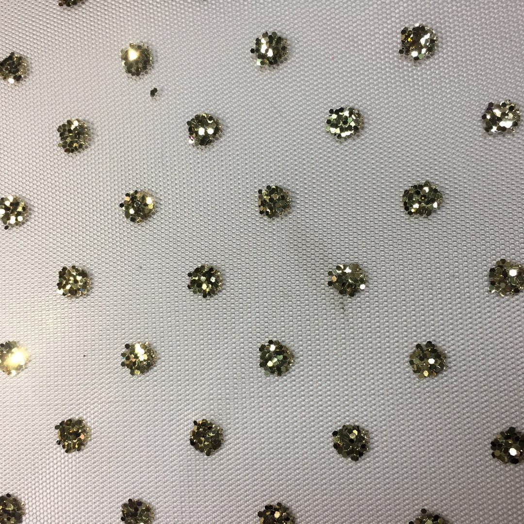 绍兴工厂直销流行女装面料 现货婚纱晚礼服童装网布 针织点点网布