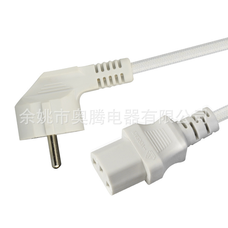 厂家欧式AC编织布线涤纶电源线烟斗插头带品字尾电缆欧标认证插座