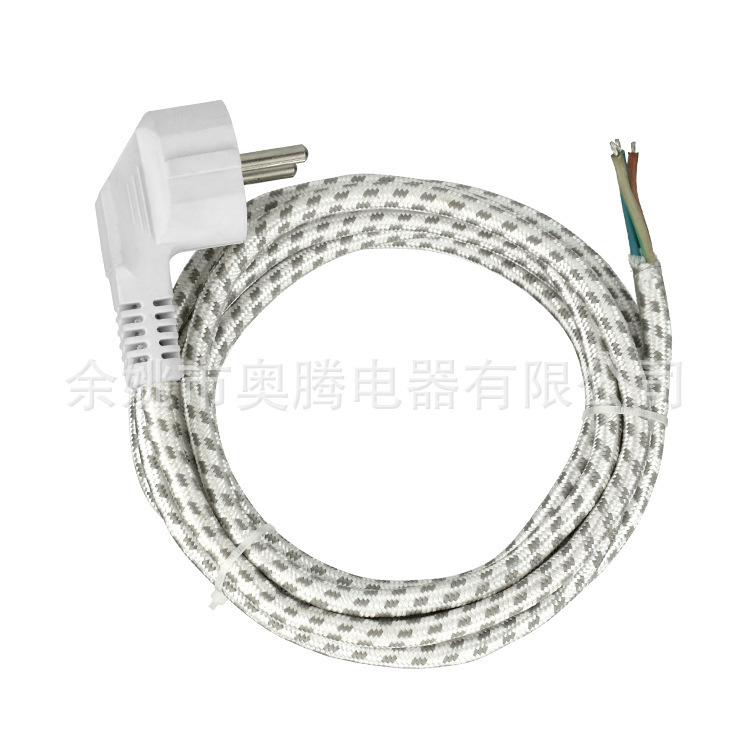 厂家-16A带插头编织电源线欧标熨斗烟斗编织线欧规认证