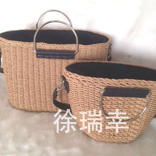 新款草编包手工编织手提包 时尚可调节单肩包女包 海边度假编织包