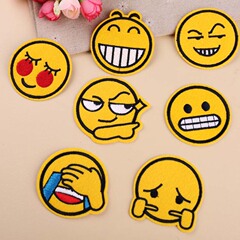 Embroidered patches with computerized floral designs, new DIY round face smile clothing decorations, appliqué patches with embroidered patterns