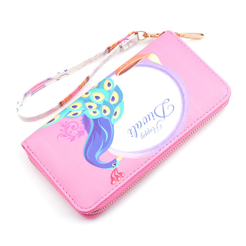New portable wallet for women long zipper wallet for female students Korean version printed peacock fashion coin mobile phone bag