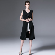 2023年夏季新款女装黑色连衣裙时尚白搭单排扣马甲外套女工厂直销