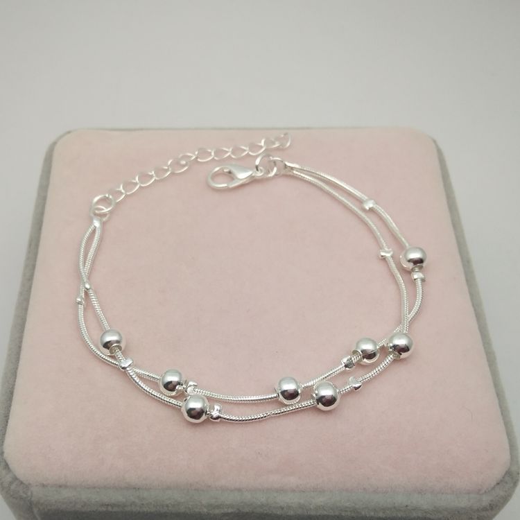 Ethnic-style Crafts Jewelry Women's Snake Chain Beaded Silver-plated Bracelet Independent Packaging Hot Selling