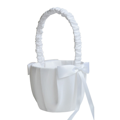 Amazon white satin rosette simple bridal flower girl handheld opening small flower basket European and American wedding supplies wholesale
