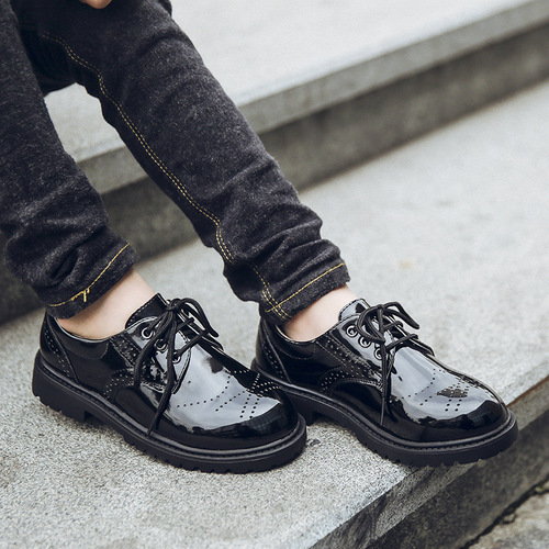 Children's leather shoes for boys, middle and large children, primary school students, small leather shoes, Korean style soft-soled flower girl black performance shoes, one piece drop shipping