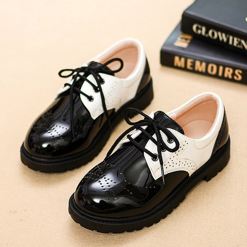 Children's leather shoes for boys, middle and large children, primary school students, small leather shoes, Korean style soft-soled flower girl black performance shoes, one piece drop shipping