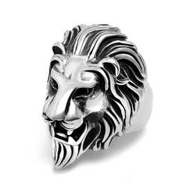 钛钢复古个性狮子头男士戒指 欧美朋克霸气狮子头戒指不锈钢饰品