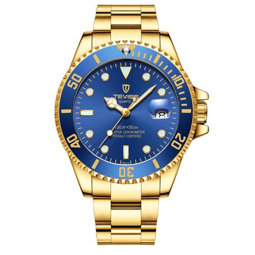 Swiss TEVISE watch men's water ghost quartz watch sports luminous watch steel band watch manufacturer wholesale