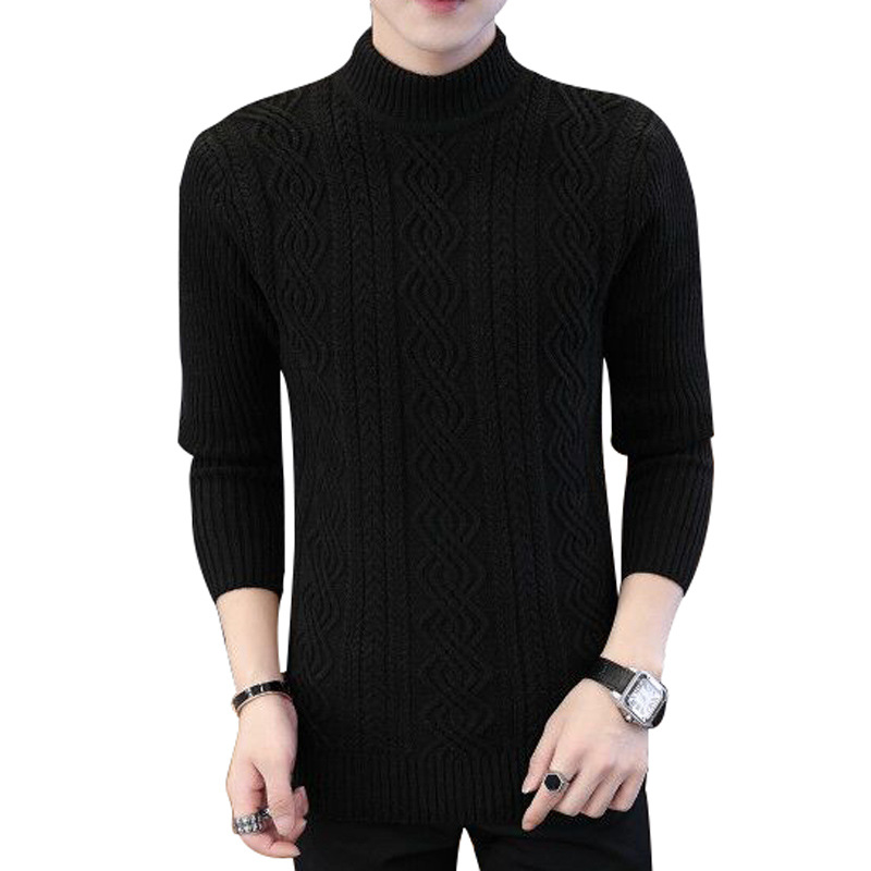 Otoño e invierno de los hombres de manga larga de media cuello alto jacquard pullover moda juvenil estilo coreano slim fit suéter personalizado de los hombres