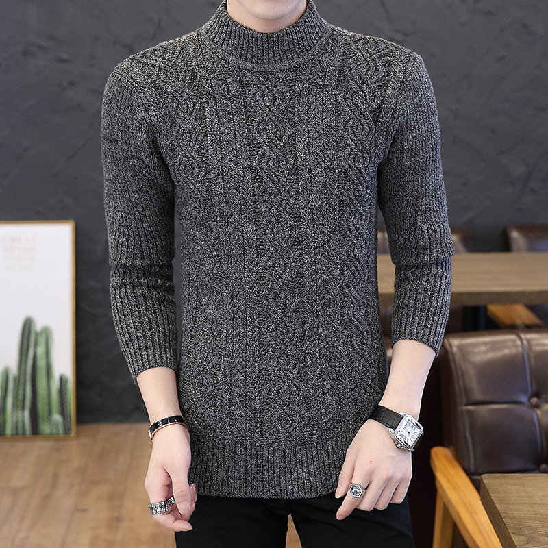 Otoño e invierno de los hombres de manga larga de media cuello alto jacquard pullover moda juvenil estilo coreano slim fit suéter personalizado de los hombres