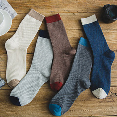 Pure Cotton Men's Medium Cuff Autumn/Winter New Product Japanese Style Small Check Color Block Business Casual Socks Absorbent British Style Men's Socks