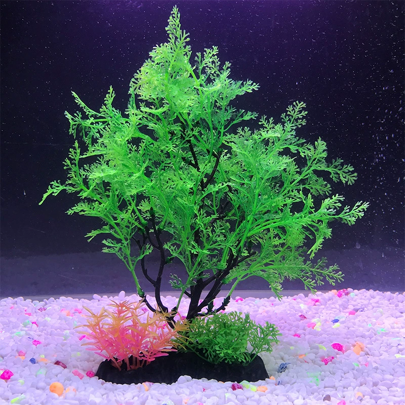 Plastic aquarium, realistic aquatic plants, artificial lotuses