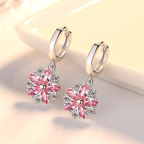 Cross-border personalized new student flower zircon earrings temperament petal earrings women's horse eye exaggerated earrings