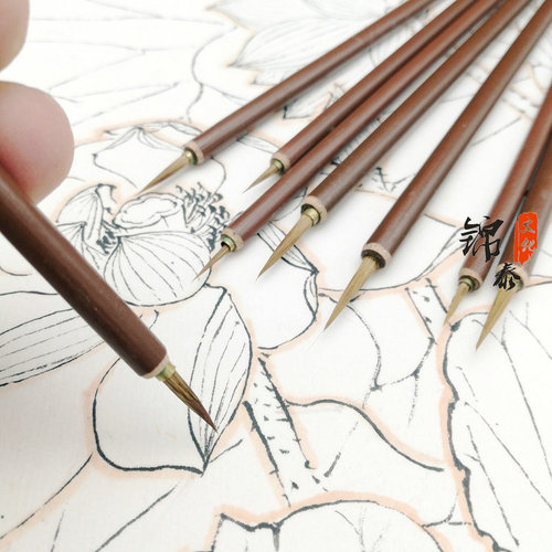 Small leaf tendon langhao brush hook line meticulous regular script flower branch pretty small Yi pattern white calligraphy painting flowers and birds figures