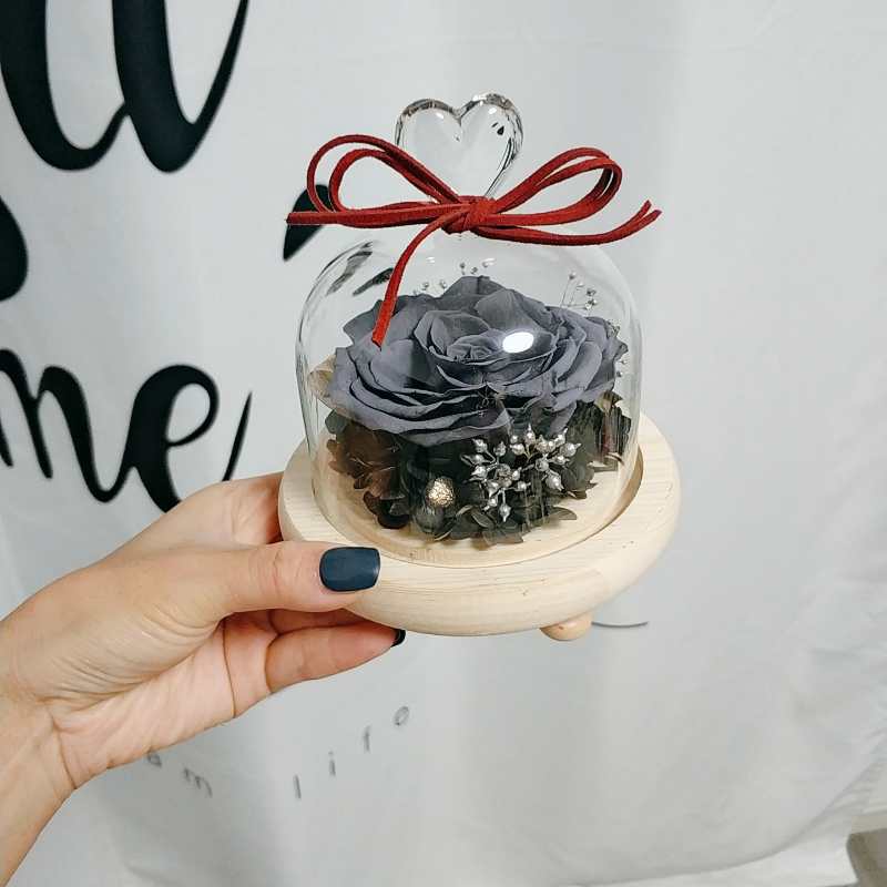 Flor melocotón corazón Eternal Rose Navidad Tanabata Día de San Valentín regalo eterna flor cubierta de vidrio en stock al por mayor