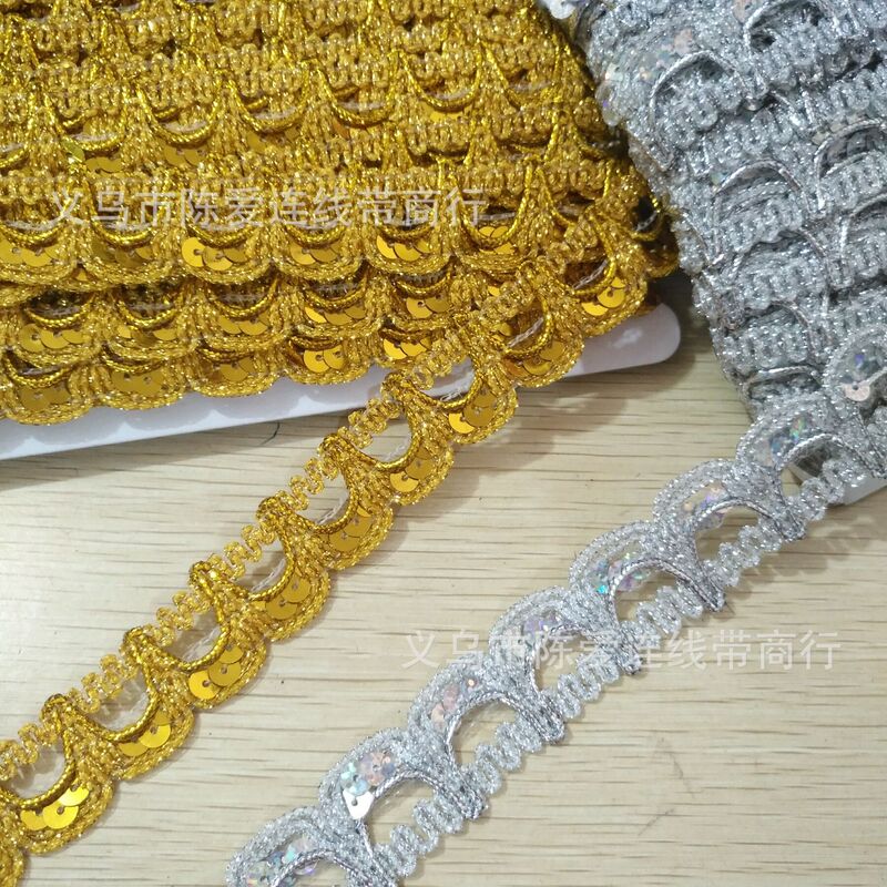 2cm gold and silver sequins lace hollow sequins stage children's clothing accessories skirt headdress arch lace