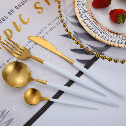 304 stainless steel tableware Portuguese same style knife, fork and spoon Western food tableware set brushed black and white gold four-piece set