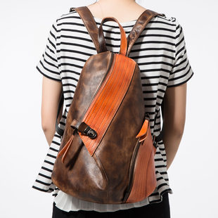 Leather backpack, retro fashionable trend soft shoulder bag, cowhide, genuine leather
