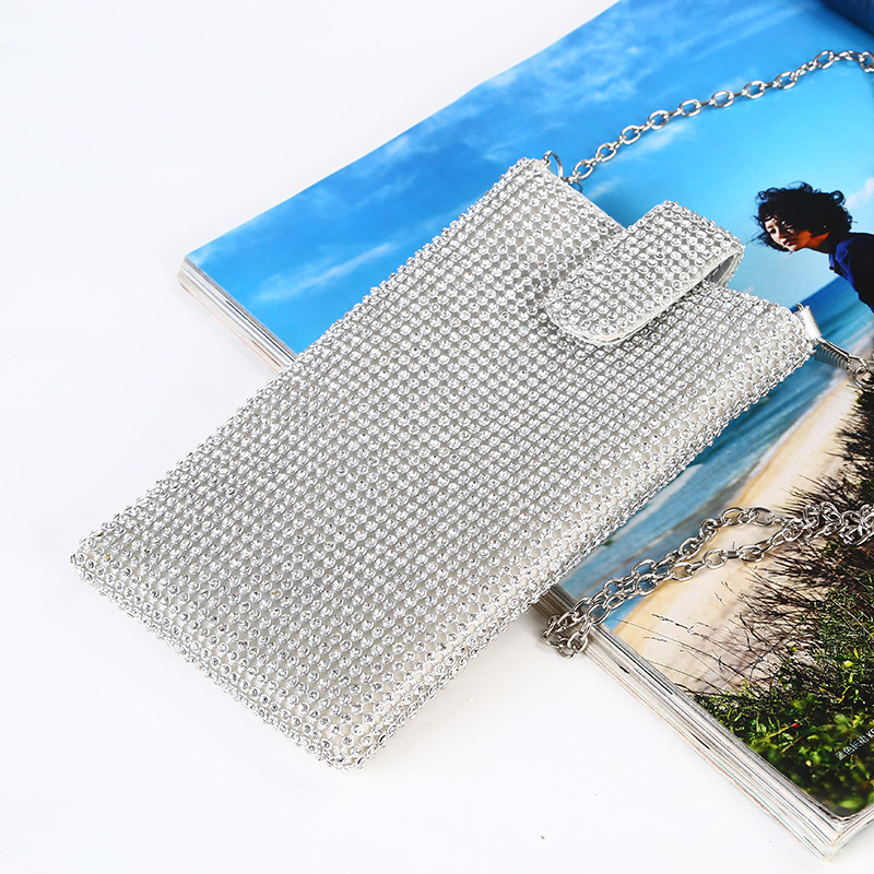 Transfronterizo nuevo bolso del teléfono móvil incrustado en diamantes de cadena de las mujeres crossbody hombro pequeño bolso de noche de diamantes de imitación bolso de fiesta vertical
