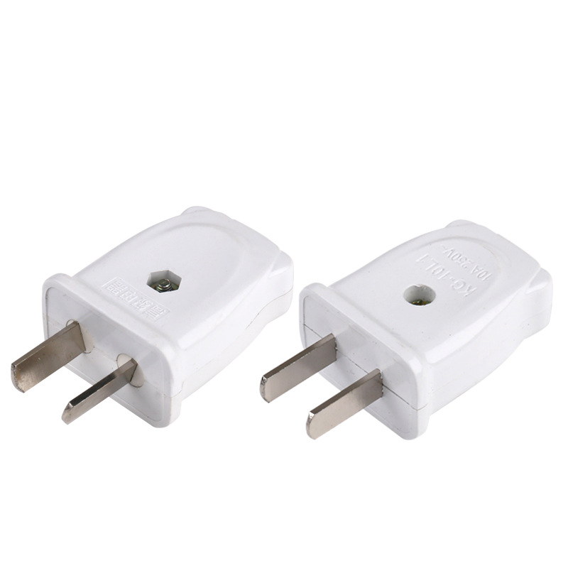 厂家批发白色电源插头两项插头两脚插头纯白色二极转动式插头