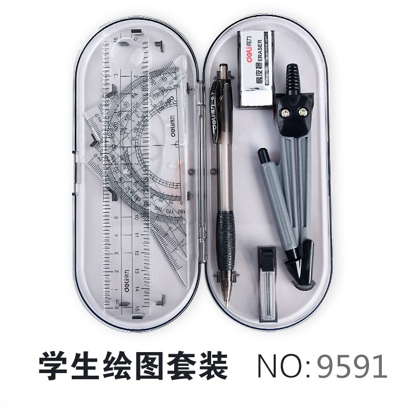 Deli 9591 brújulas traje de dibujo de estudiante BRÚJULAS DE 8 piezas traje de regla traje de examen brújulas de Deli