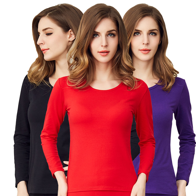 新款女士秋衣单件春秋精梳棉莱卡保暖纯色打底上衣|ms