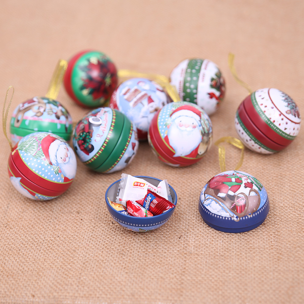 Božični okraski Božična škatla iz pločevine Škatla s sladkarijami Otroško darilo Obesek iz železne krogle_voghion.com