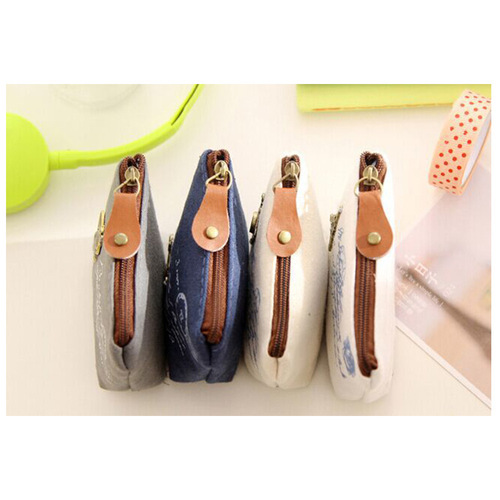 Korean style new ladies coin purse retro style canvas wallet zipper shell shaped small square bag manufacturer wholesale