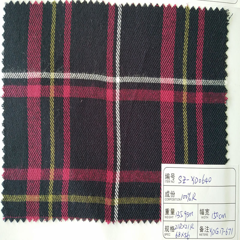 现货供应 人棉色织格子 衬衫 裙子 连衣裙服装面料 柔软舒适