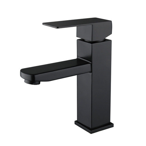 304 stainless steel black wash basin faucet hot and cold European style painted bathroom square single hole basin faucet