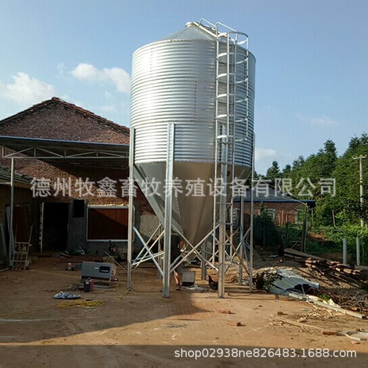 猪场养殖料塔镀锌板料仓储存设备1-30吨自动化料线储存罐镀锌料塔