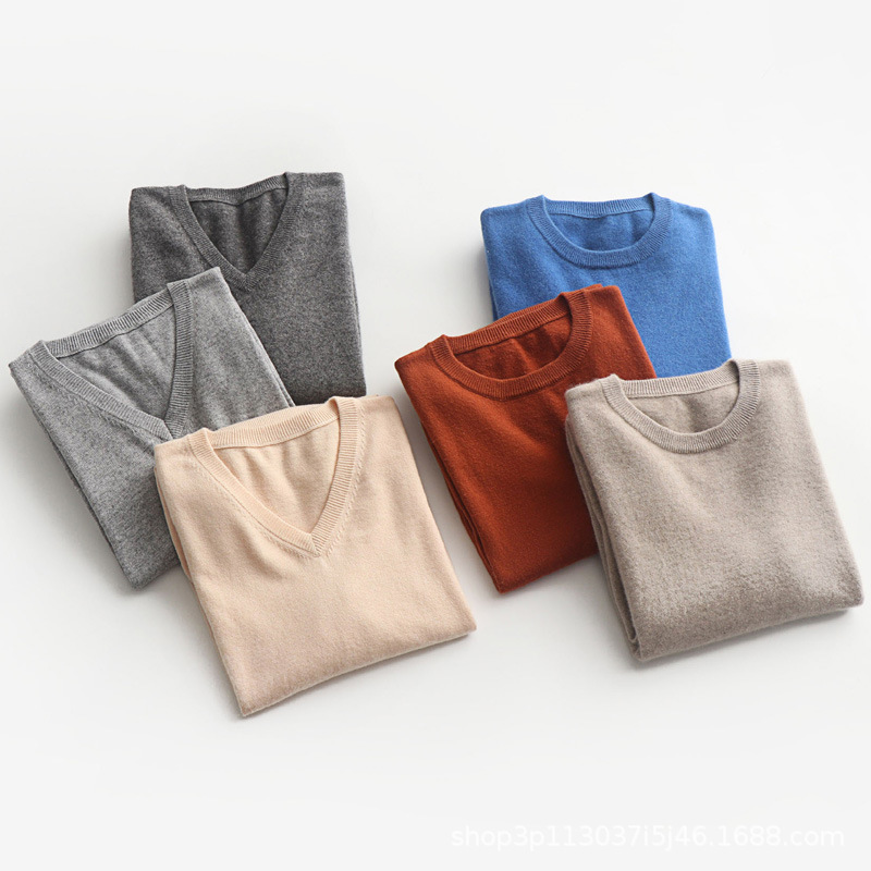 New Autumn and Winter Men's Crewneck Knitted Loose Sweater Base Shirt V-Neck Pullover Woolen Sweater Solid Color plus size Sweater