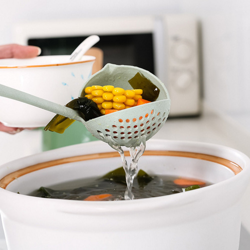 Kitchen wheat straw spoon colander two-in-one environmentally friendly tableware hot pot dual-purpose spoon iron factory direct sale
