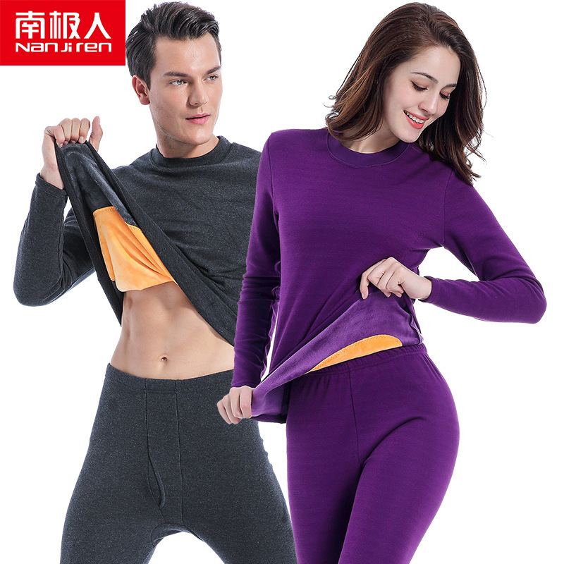Thermal Underwear Men's Suit Autumn and Winter Fleece-Lined Thickened Underwear Women's Winter Suit Knee and Belly Protection
