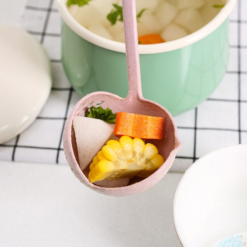 Kitchen wheat straw spoon colander two-in-one environmentally friendly tableware hot pot dual-purpose spoon iron factory direct sale