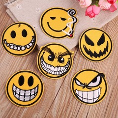 Embroidered patch for DIY costumes with scary emoji, clothing decoration, high-quality embroidery patches