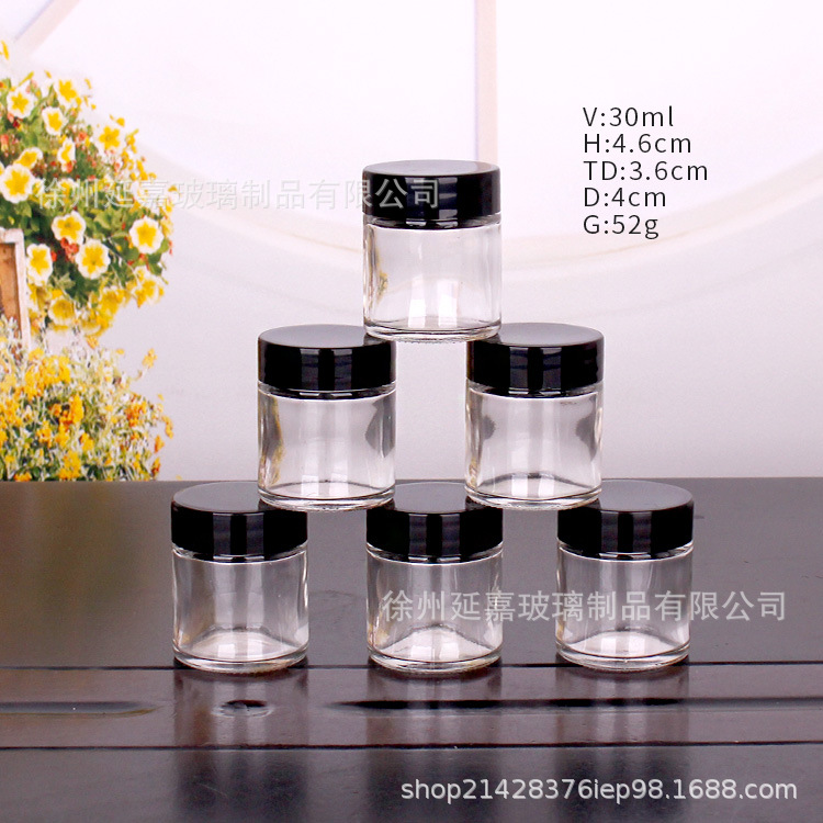厂家供应30ml透明花茶罐糖果罐 蜂蜜瓶 晶质料膏霜瓶化妆品玻璃瓶