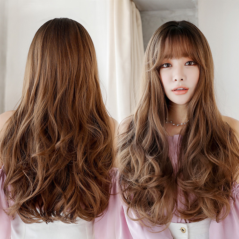 Women's Wig Long Hair Micro-curly Long Curly Hair Big Wave Fluffy Natural Realistic Korean Chemical Fiber Wig Wig Set Spot