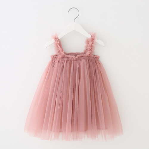 Ins summer new girl child spaghetti strap mesh dress children's mesh dress princess dress puffy dress drop shipping one piece