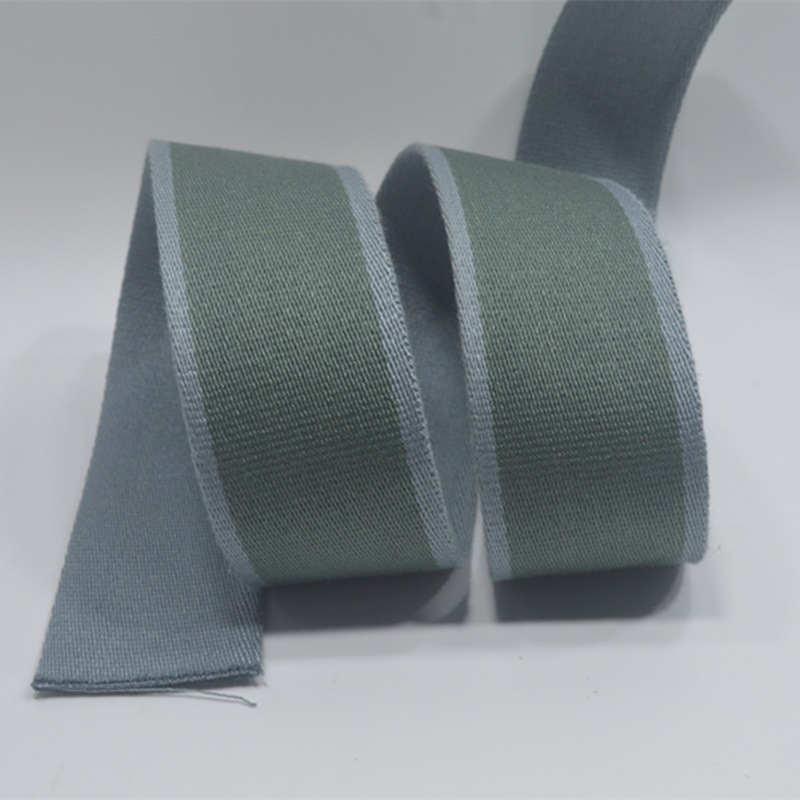 2寸宽涤棉织带深灰色间绿色斜纹5cm绿色/两边深灰色棉线带2.2厚度