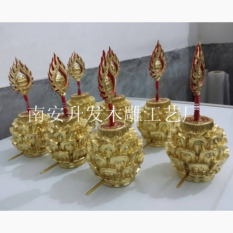 木雕法师帽 寺庙莲花帽法器法物手工雕刻樟木仿金莲花头盔佛帽
