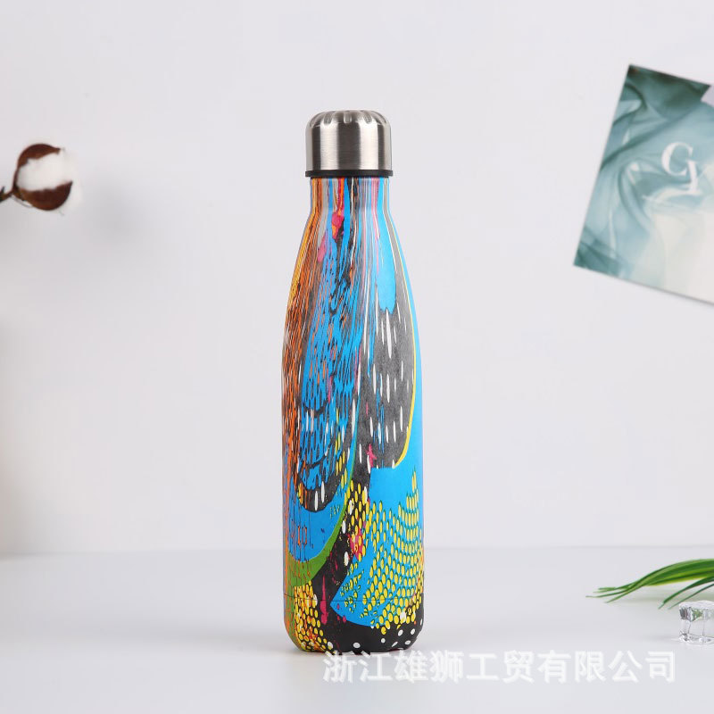 Nuevo regalo creativo termo de acero inoxidable taza botella de coque personalidad metal color hombres y mujeres deportes al aire libre botella de agua